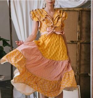 CELIAB Celia B Sz M Medium Azafran Orange Floral Flutter Sleeve Midi Dress NWT
